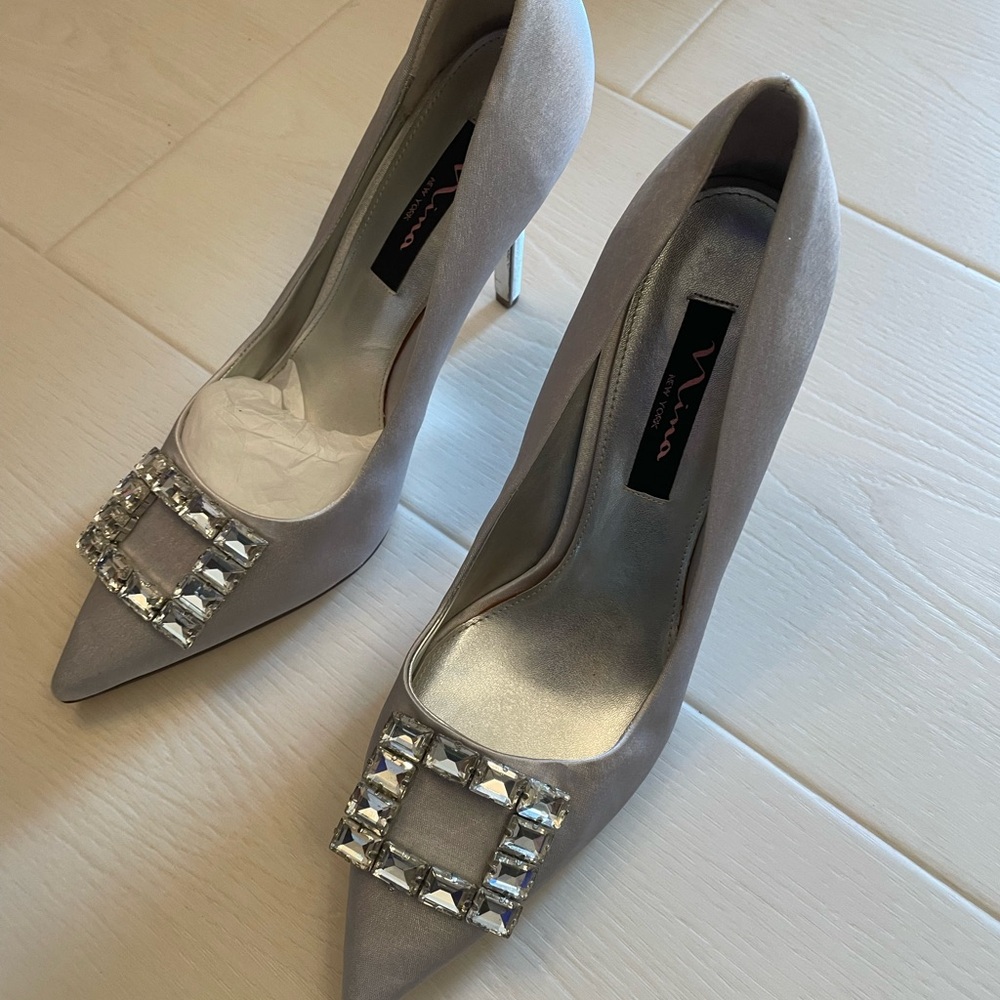 Nina silver Heels with Rhinestone Ornament